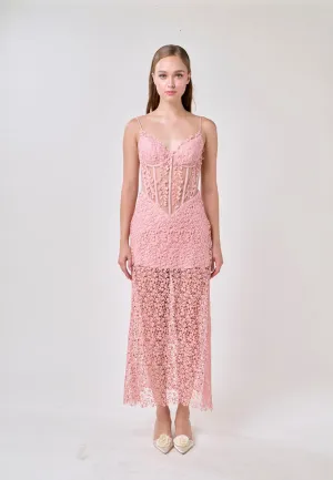 Mabel Pink Sleeveless Corded Lace Maxi Dress