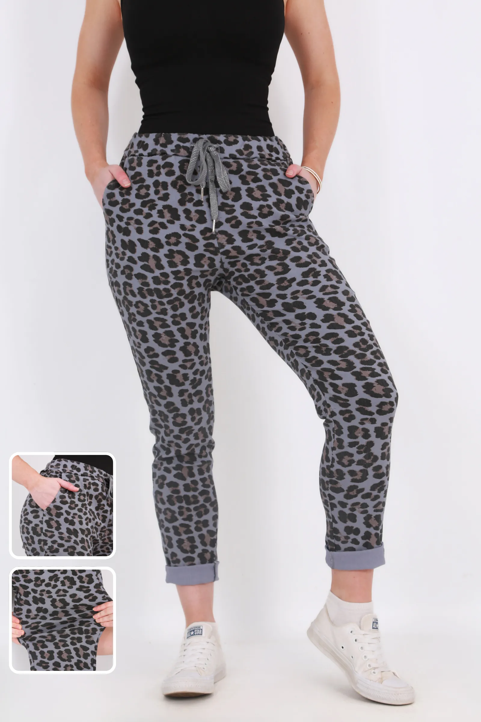 Made in Italy Magic Pants- Blue/Grey leopard
