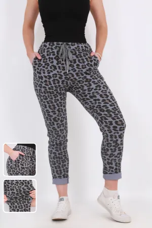 Made in Italy Magic Pants- Blue/Grey leopard