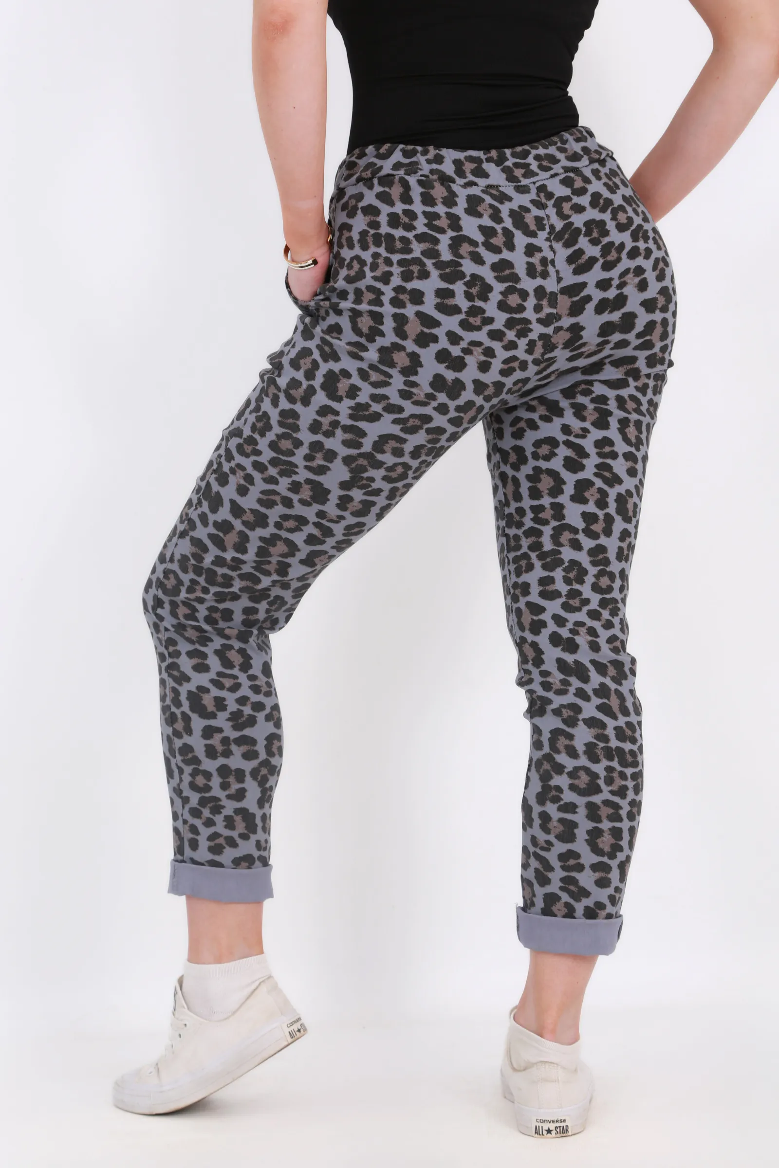 Made in Italy Magic Pants- Blue/Grey leopard