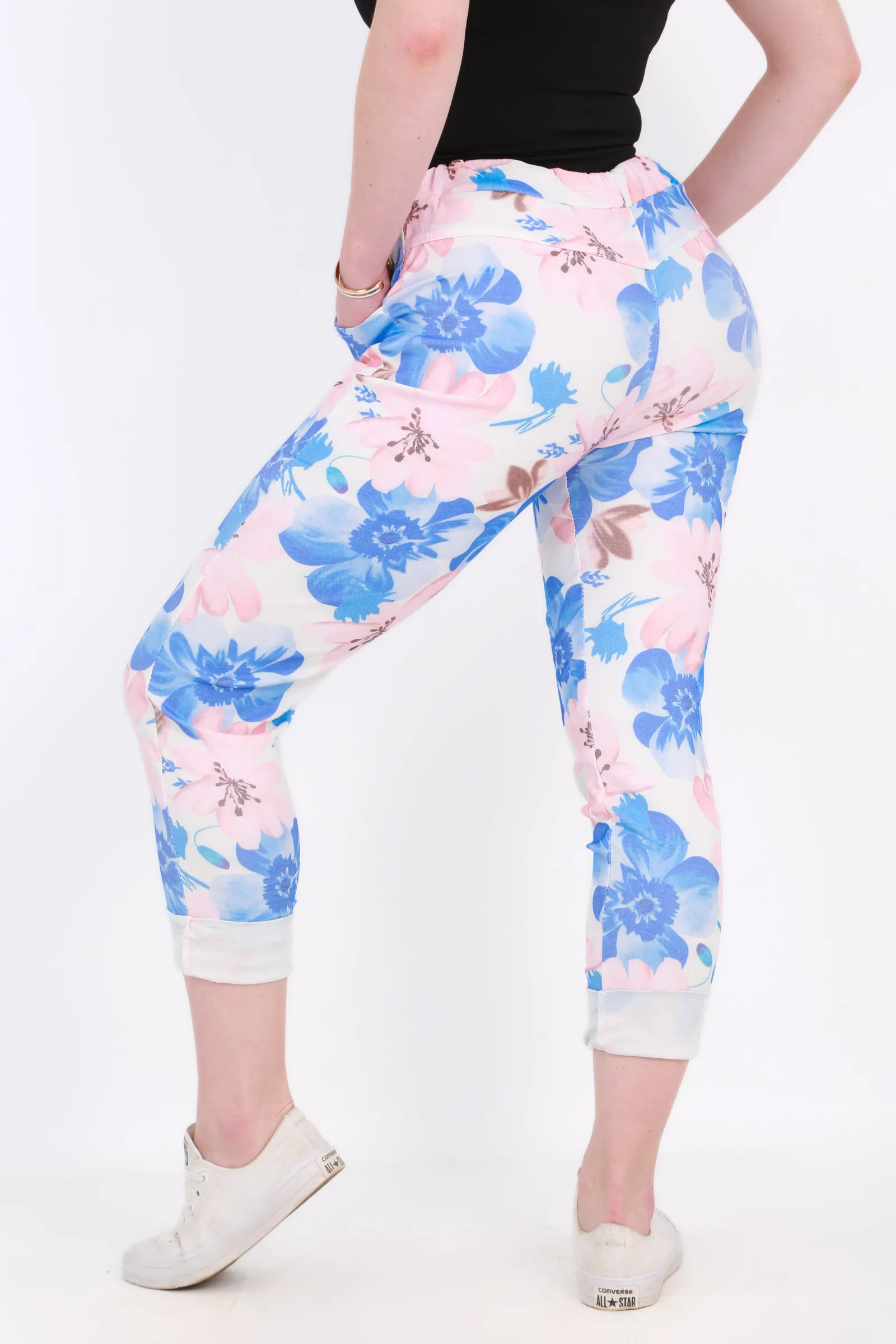 Made in Italy Magic Pants- Pink and Blue floral