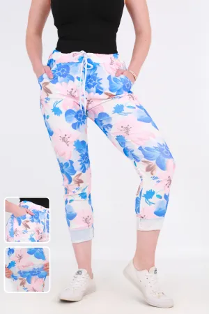 Made in Italy Magic Pants- Pink and Blue floral