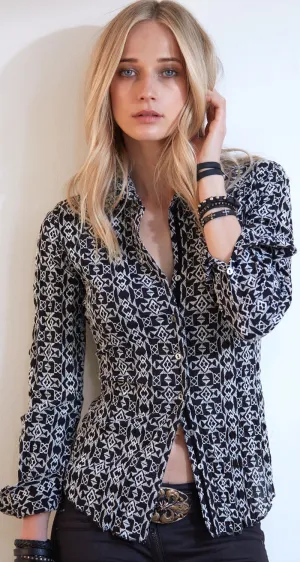 MAIORI BLACK BUTTON DOWN EMBROIDERED SHIRT