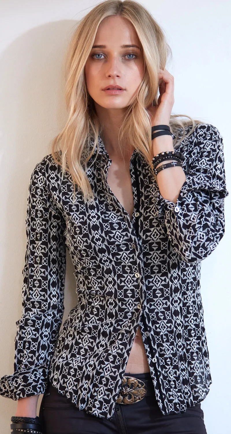 MAIORI BLACK BUTTON DOWN EMBROIDERED SHIRT