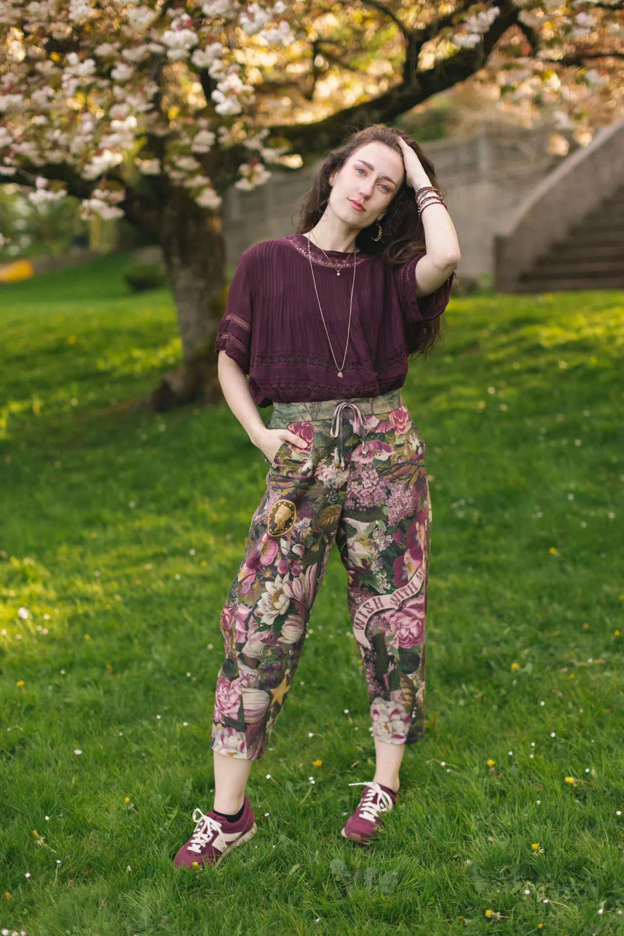 Make A Wish Linen Cropped Artist Pant w/ Wishbone, Dandelion
