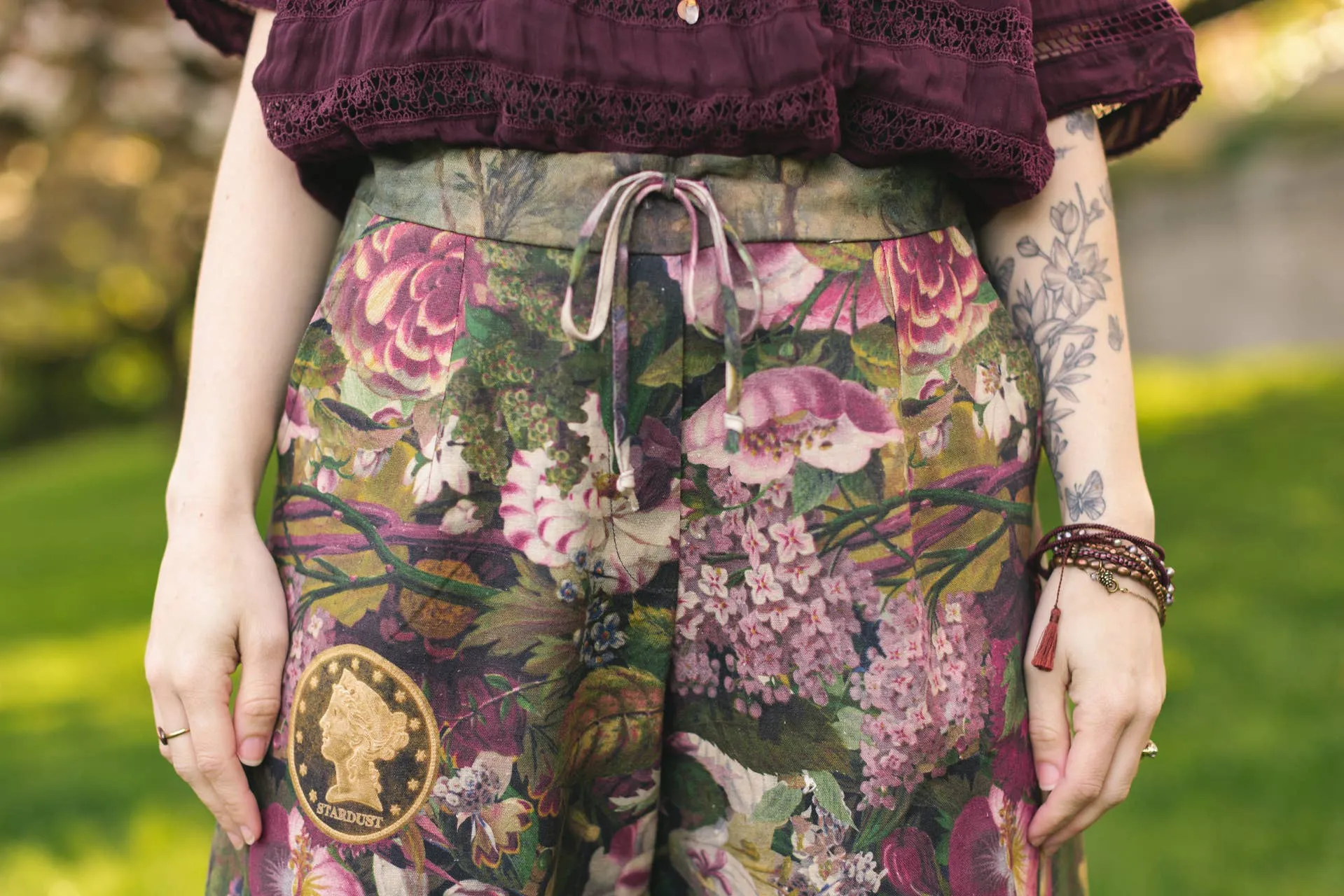 Make A Wish Linen Cropped Artist Pant w/ Wishbone, Dandelion