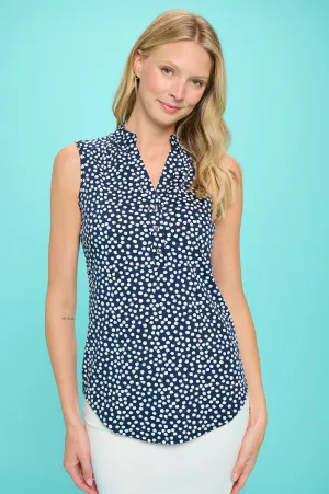 MANDARIN COLLAR V NECK SLEEVELESS SHIRT