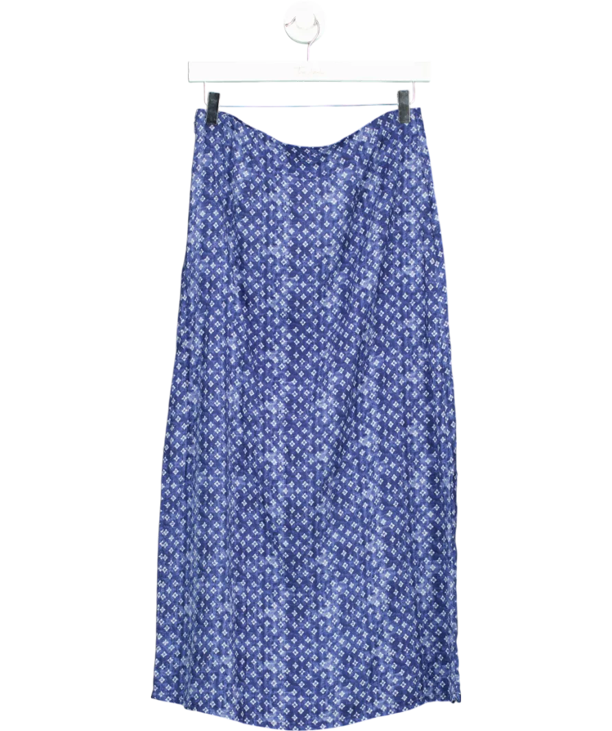 MANGO Blue Printed Midi Skirt UK S
