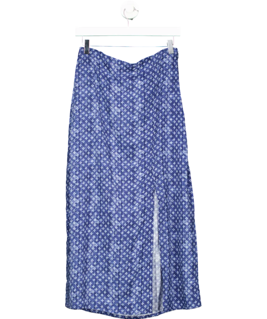 MANGO Blue Printed Midi Skirt UK S