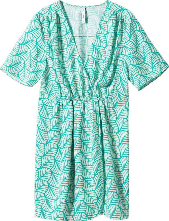MANGO Green Short Printed Wrap Dress UK 8