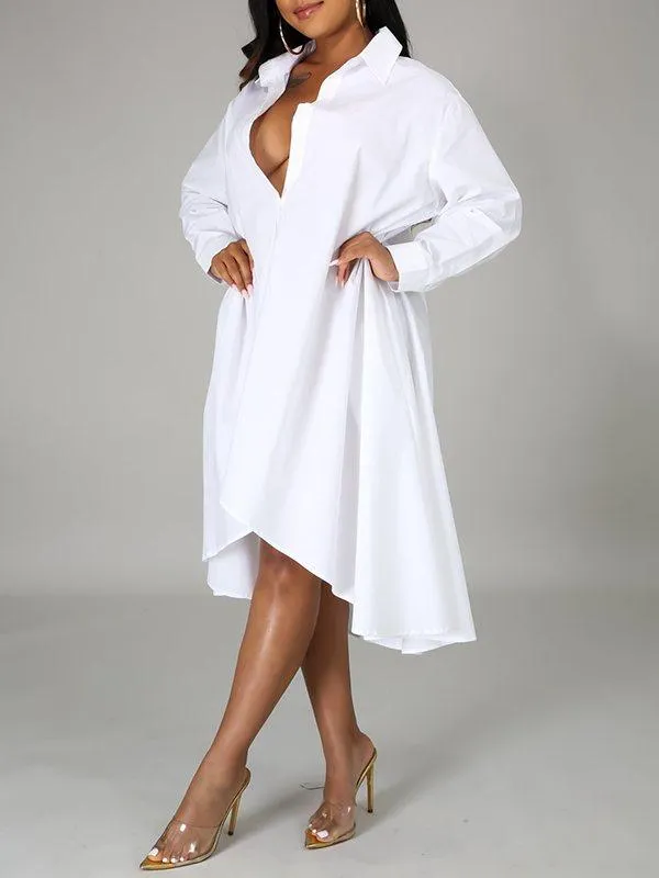 mangocouture Solid High-Low Shirt Dress--Clearance