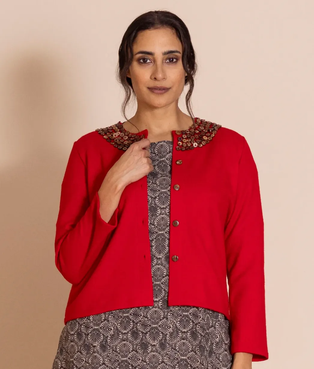 Megan Salmon Beaded Felt Balmoral Cardi