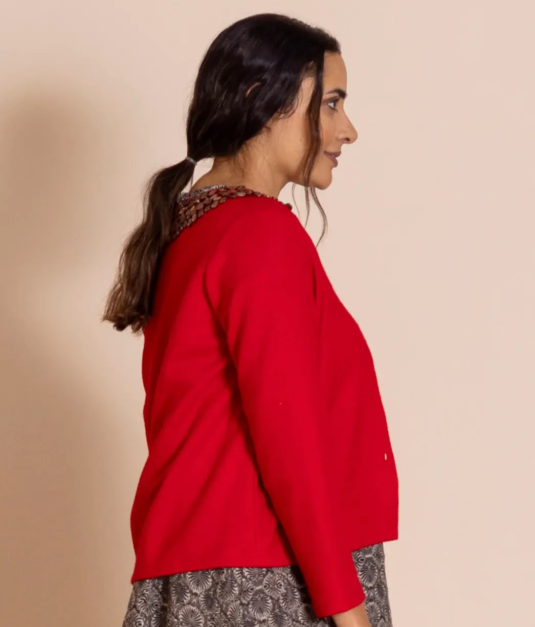 Megan Salmon Beaded Felt Balmoral Cardi
