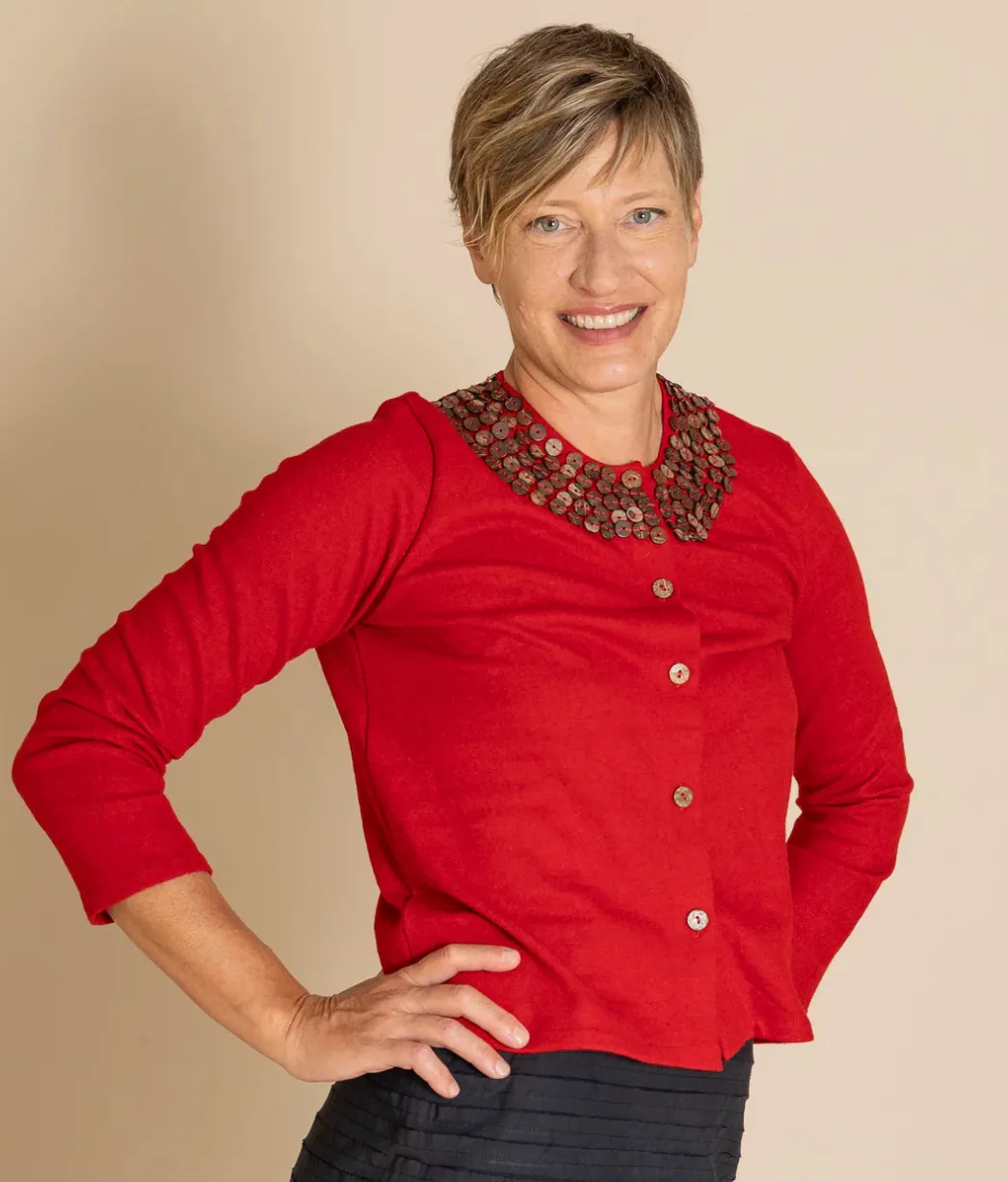 Megan Salmon Beaded Felt Balmoral Cardi