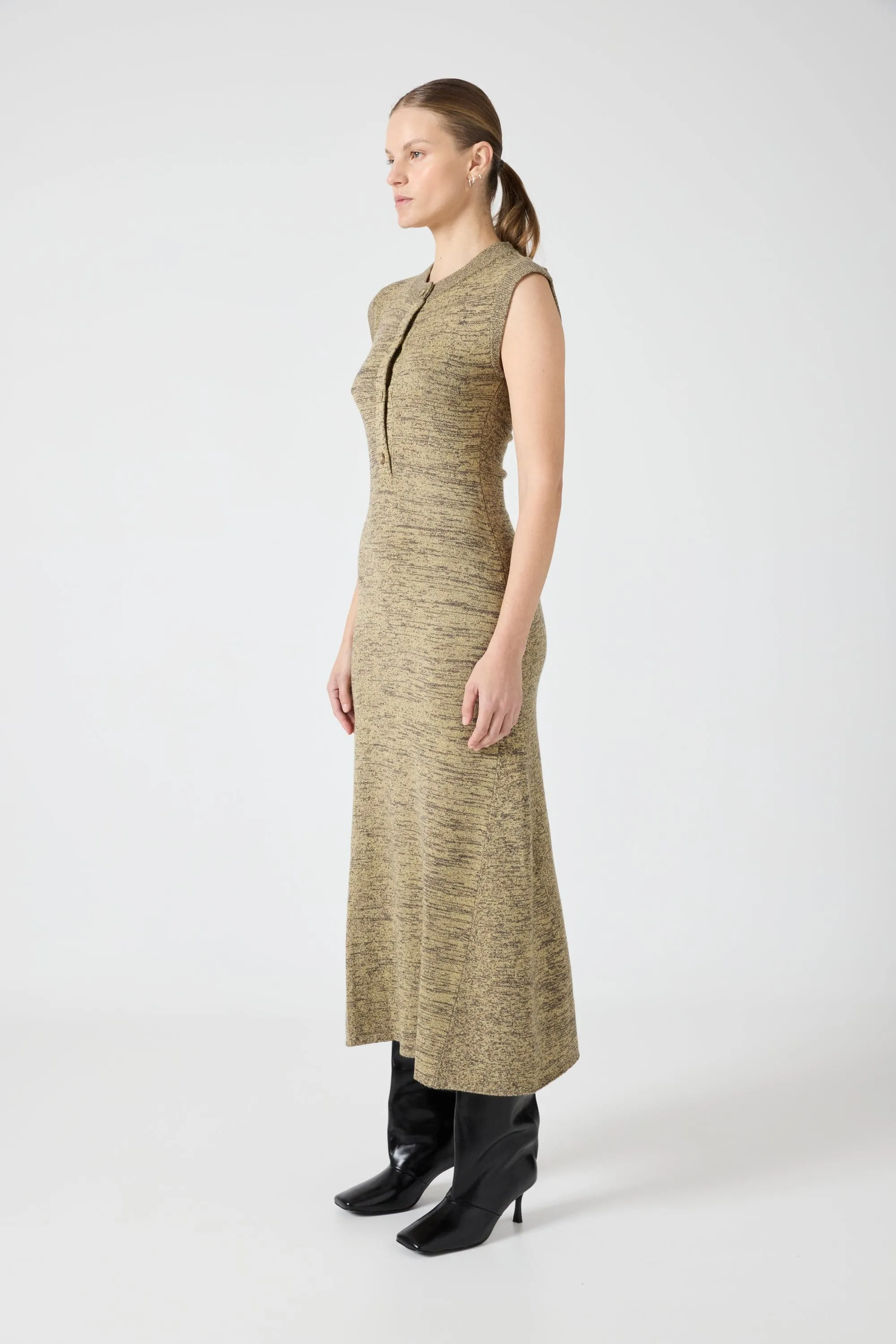 MELANGE KNIT MIDI DRESS | PEBBLE