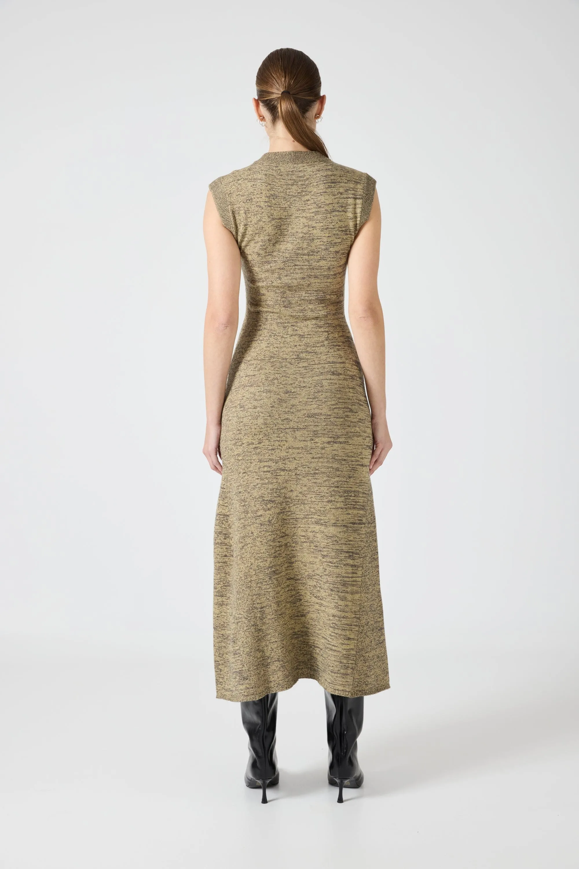 MELANGE KNIT MIDI DRESS | PEBBLE