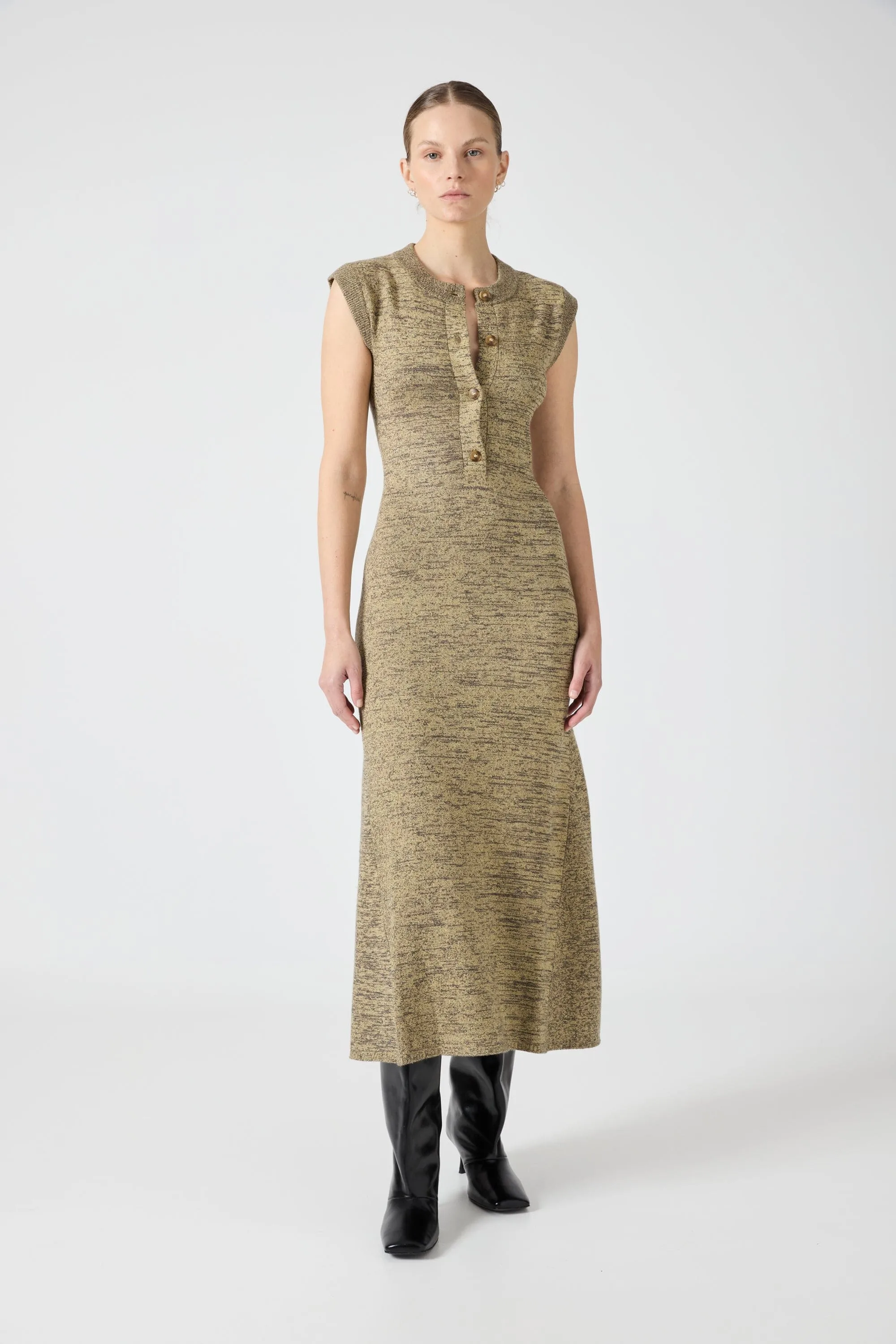 MELANGE KNIT MIDI DRESS | PEBBLE