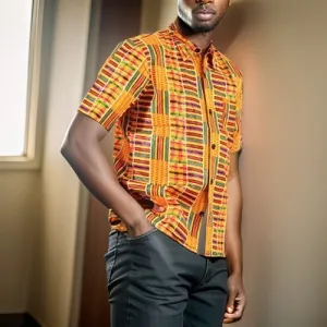 Men's Kente Dashiki Style1 Shirt (Small)