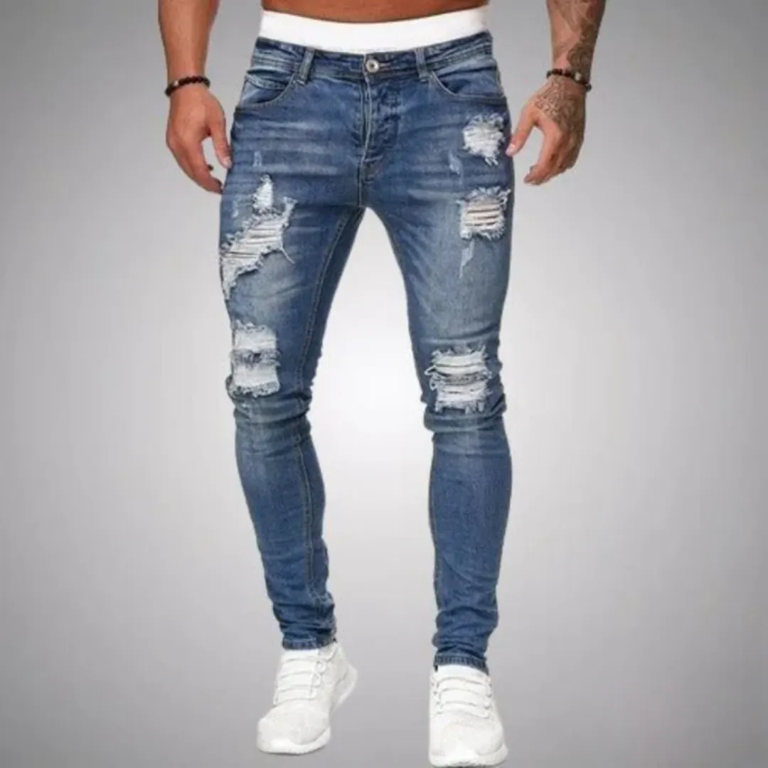 Men's Low Rise Fitted Tattered Jeans | Walking