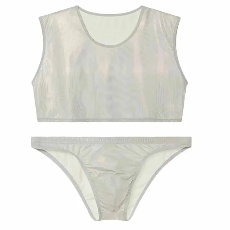 Metallic Stage Star Sleeveless Crop Top & Briefs (2-Piece Set)