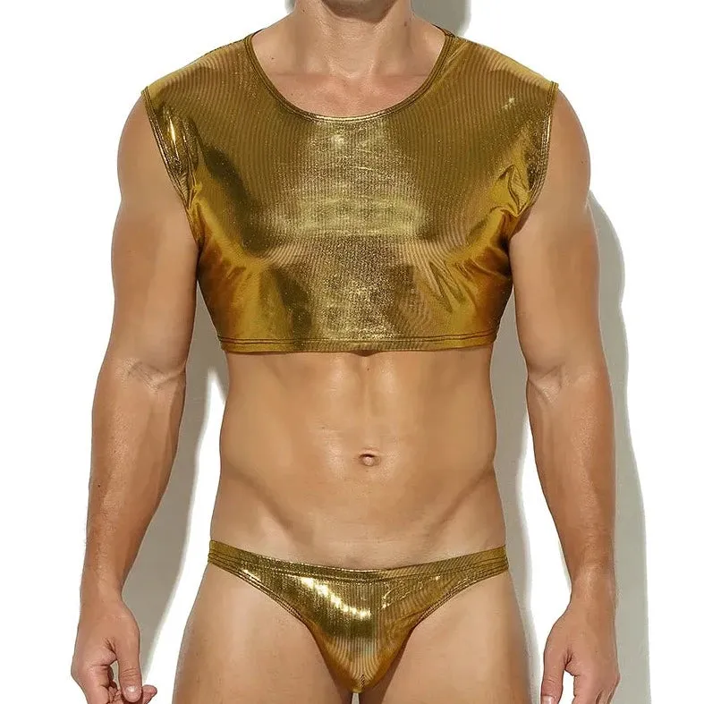 Metallic Stage Star Sleeveless Crop Top & Briefs (2-Piece Set)