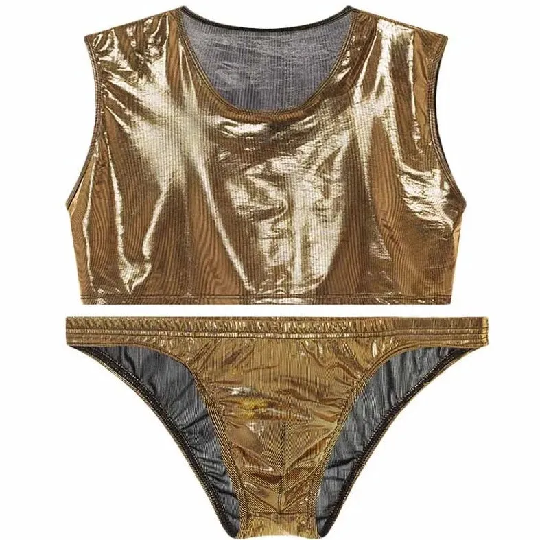 Metallic Stage Star Sleeveless Crop Top & Briefs (2-Piece Set)