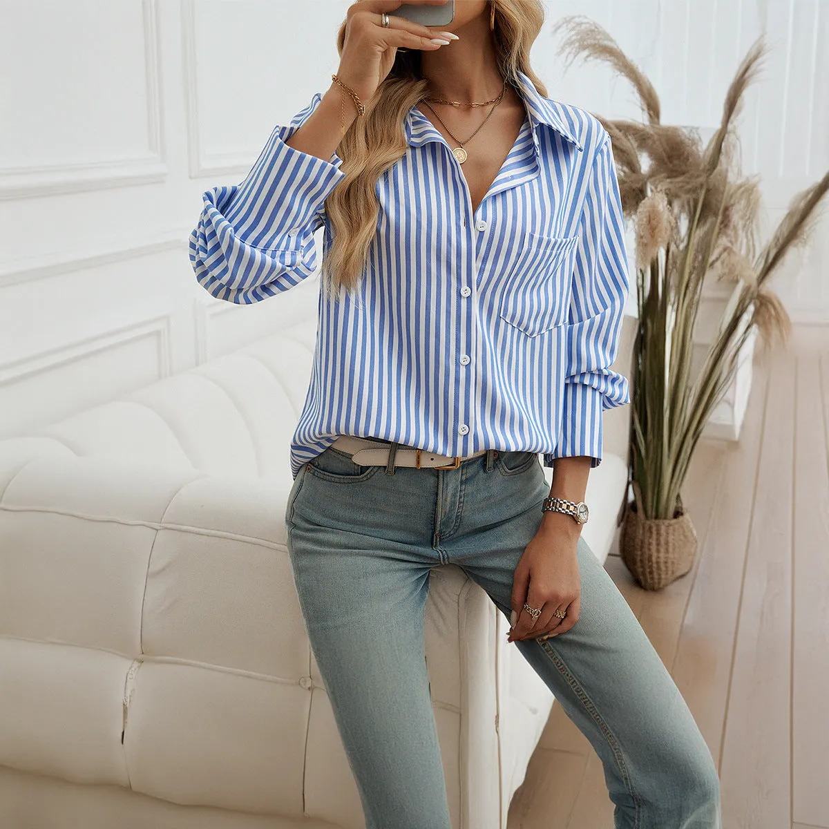 Michela® | Classic Striped Button-Up Shirt