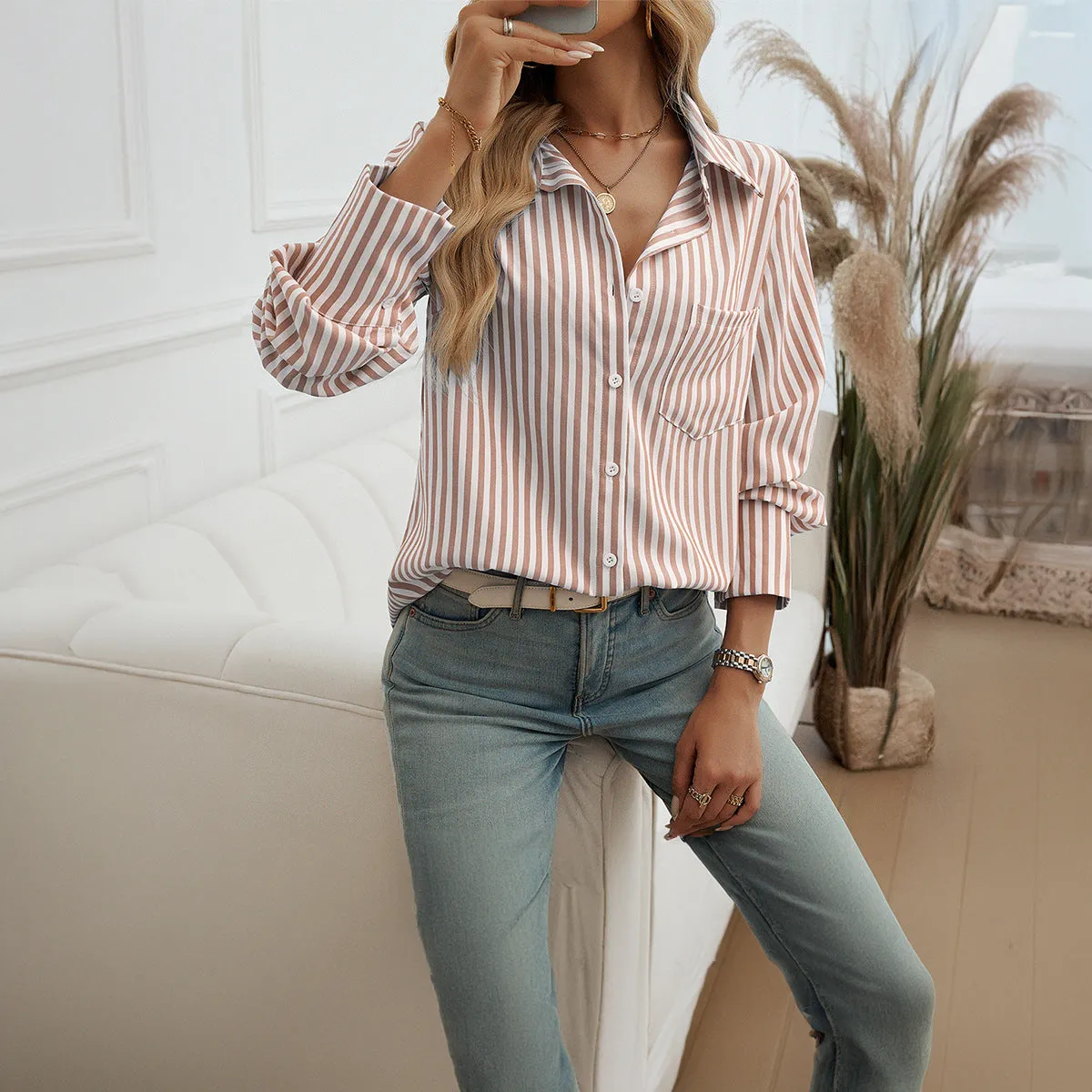 Michela® | Classic Striped Button-Up Shirt