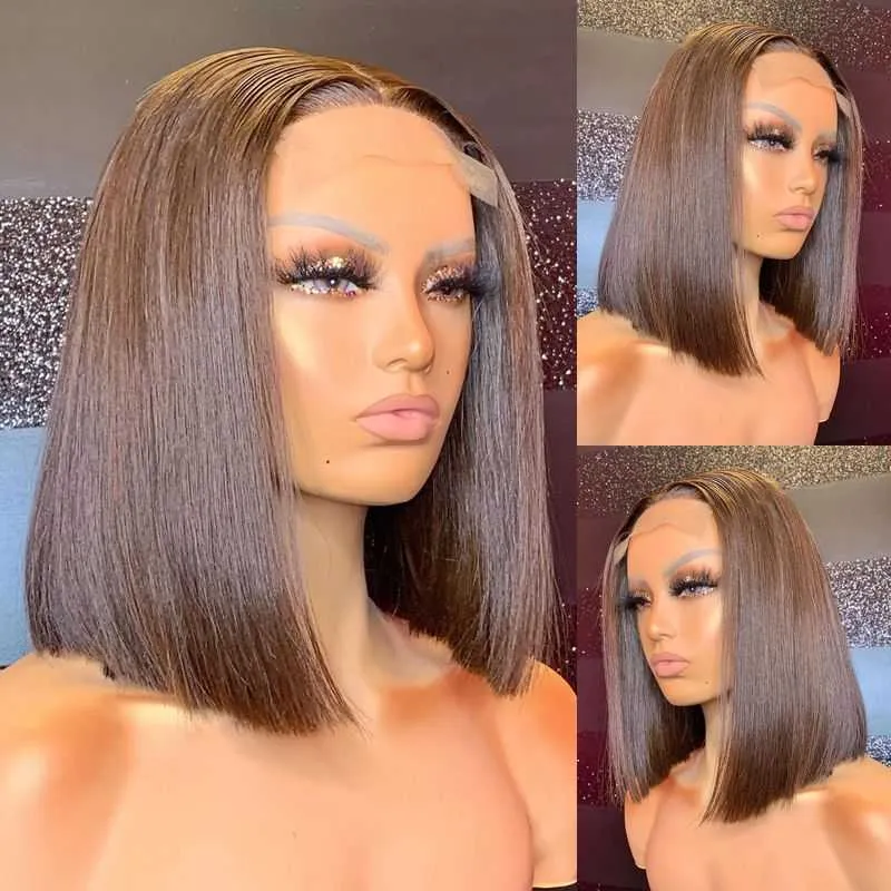 Minimalist Short Bob: Chestnut Brown 13x4 Lace Front Straight Human Hair Wig with Free Part