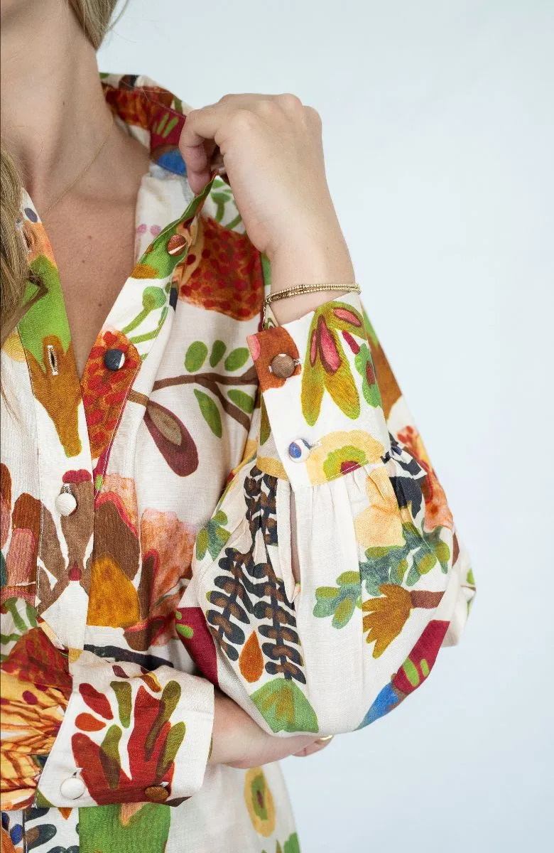 Mocha Floral Print Collared Blouse
