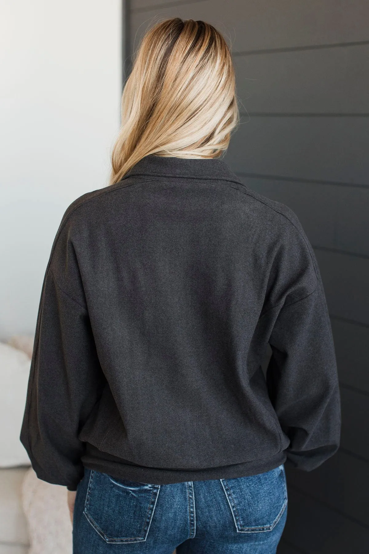 More Than Possible Quarter Button Pullover- Dark Charcoal