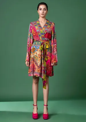 Multicolor wrap dress and belt