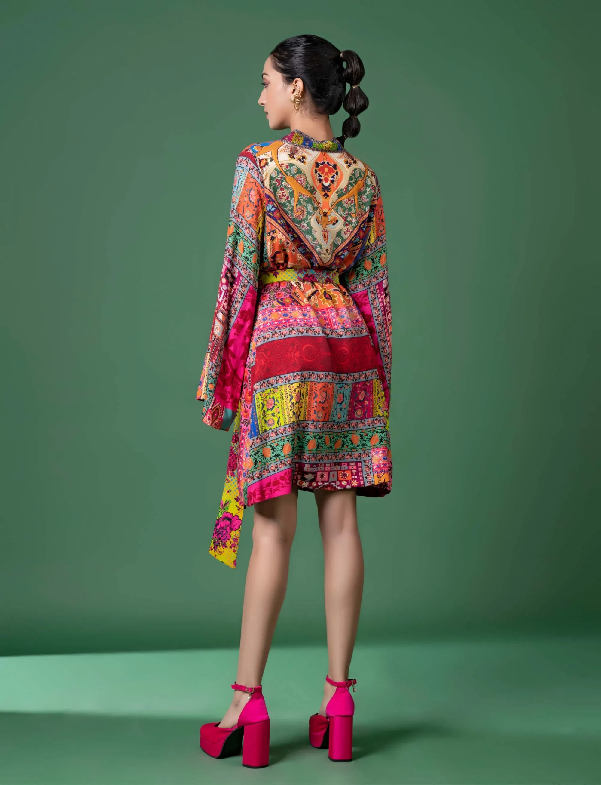 Multicolor wrap dress and belt