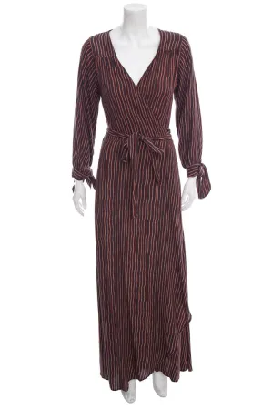 Natalie Martin Orange & Black Stripe Wrap Dress SZ S