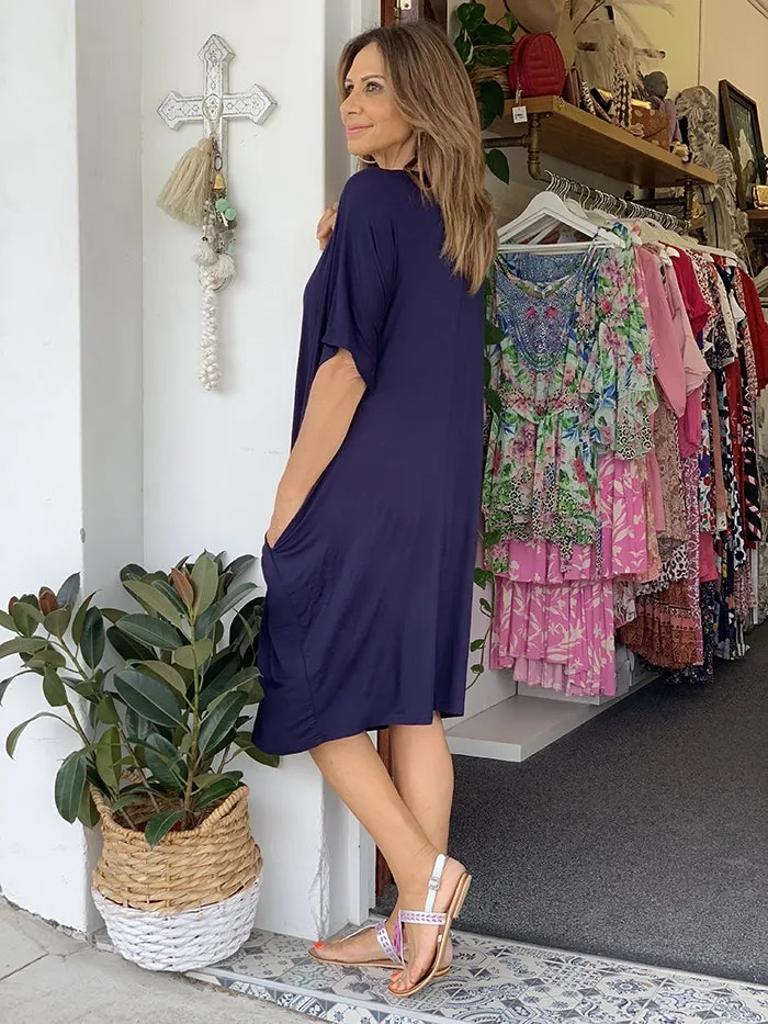 Navy Star Sequin Jersey Dress