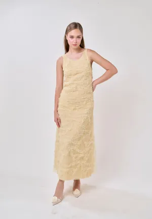 Nayeli Mustard Sleeveless Scoop Back Tulle Maxi Dress