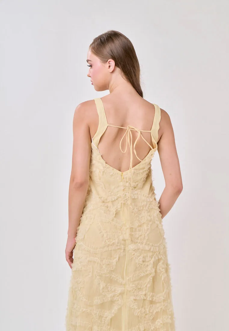 Nayeli Mustard Sleeveless Scoop Back Tulle Maxi Dress