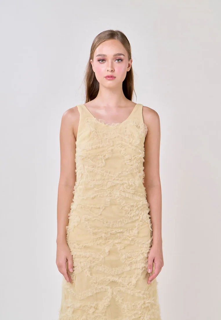 Nayeli Mustard Sleeveless Scoop Back Tulle Maxi Dress