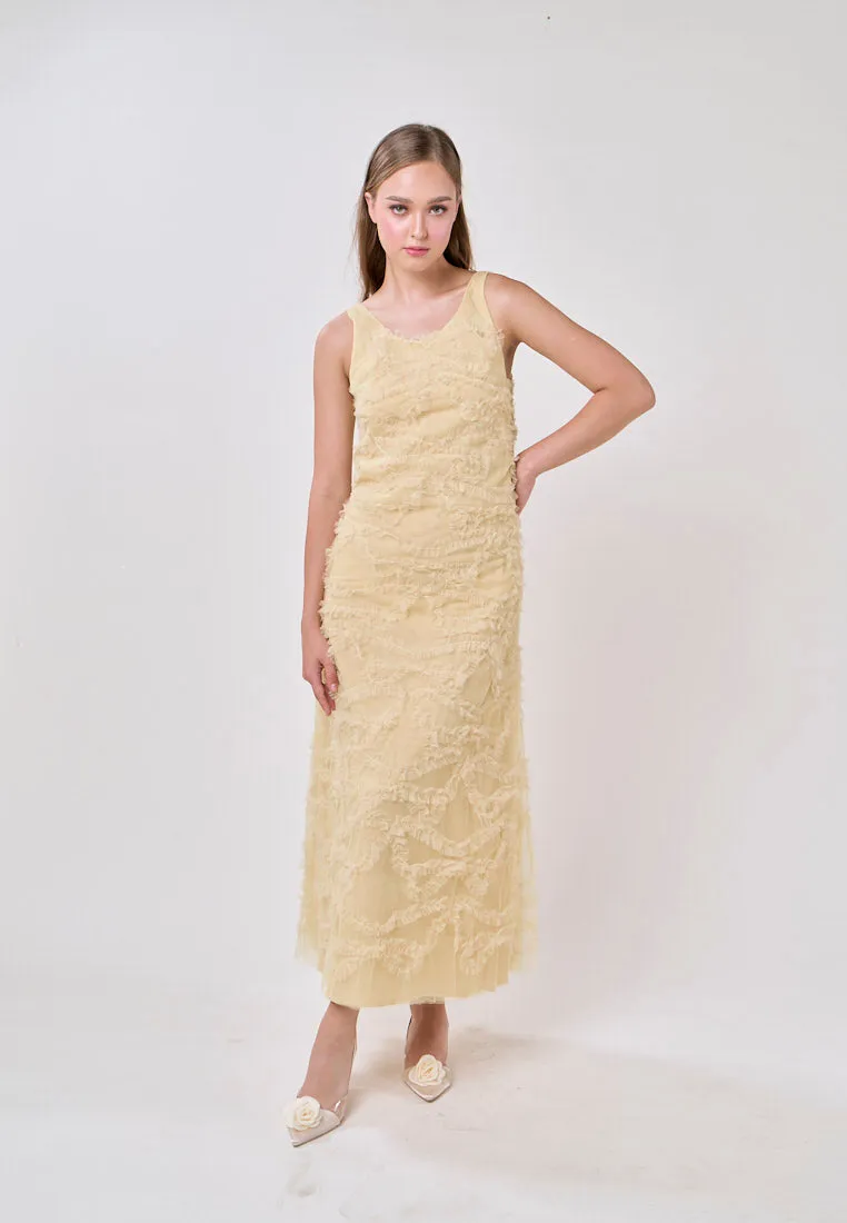 Nayeli Mustard Sleeveless Scoop Back Tulle Maxi Dress