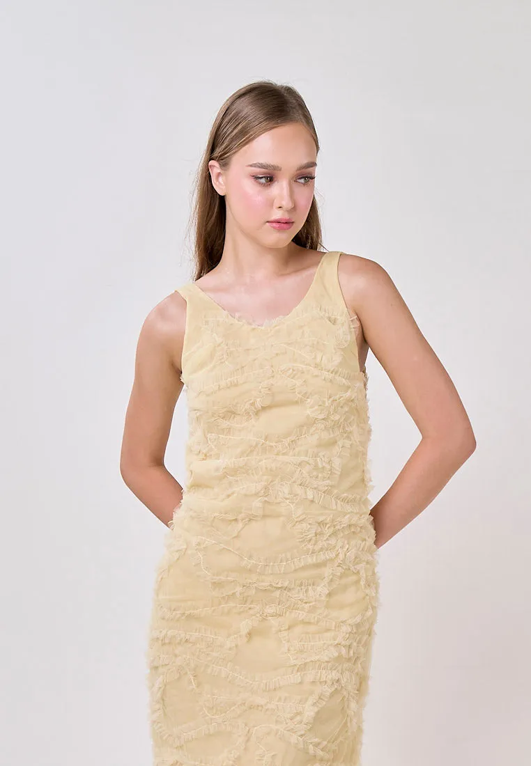 Nayeli Mustard Sleeveless Scoop Back Tulle Maxi Dress