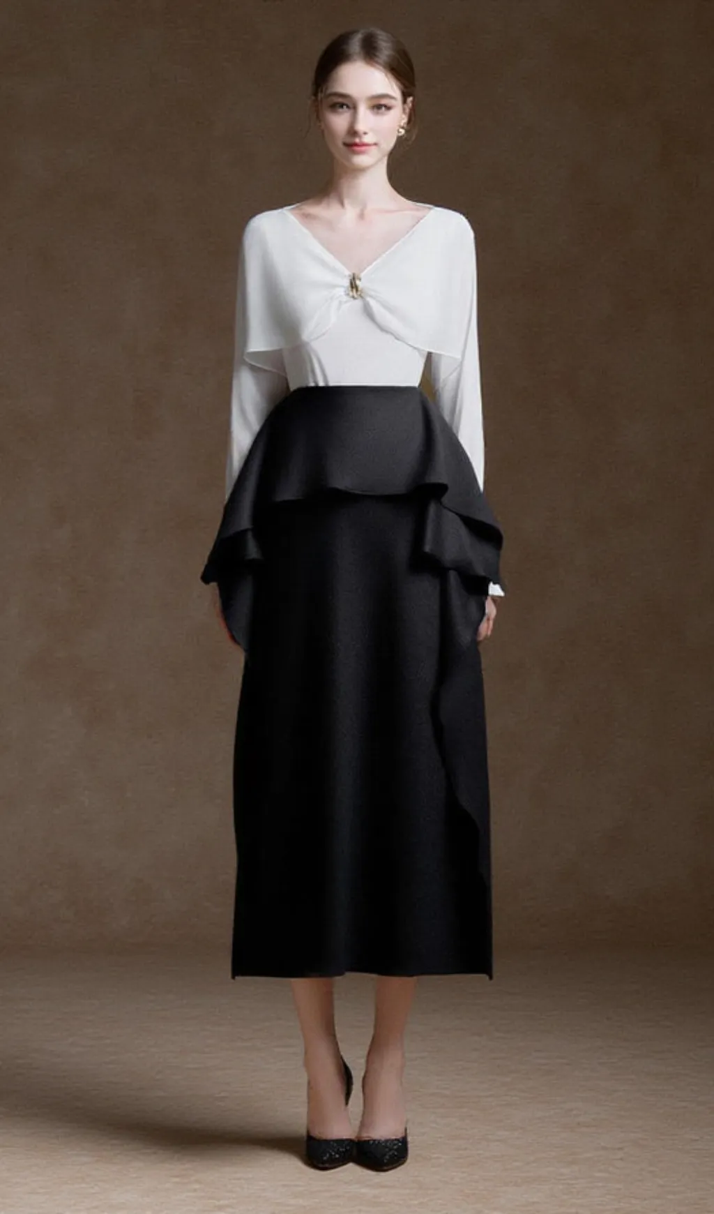 Nelly Straight Ruffled Melani Midi Skirt
