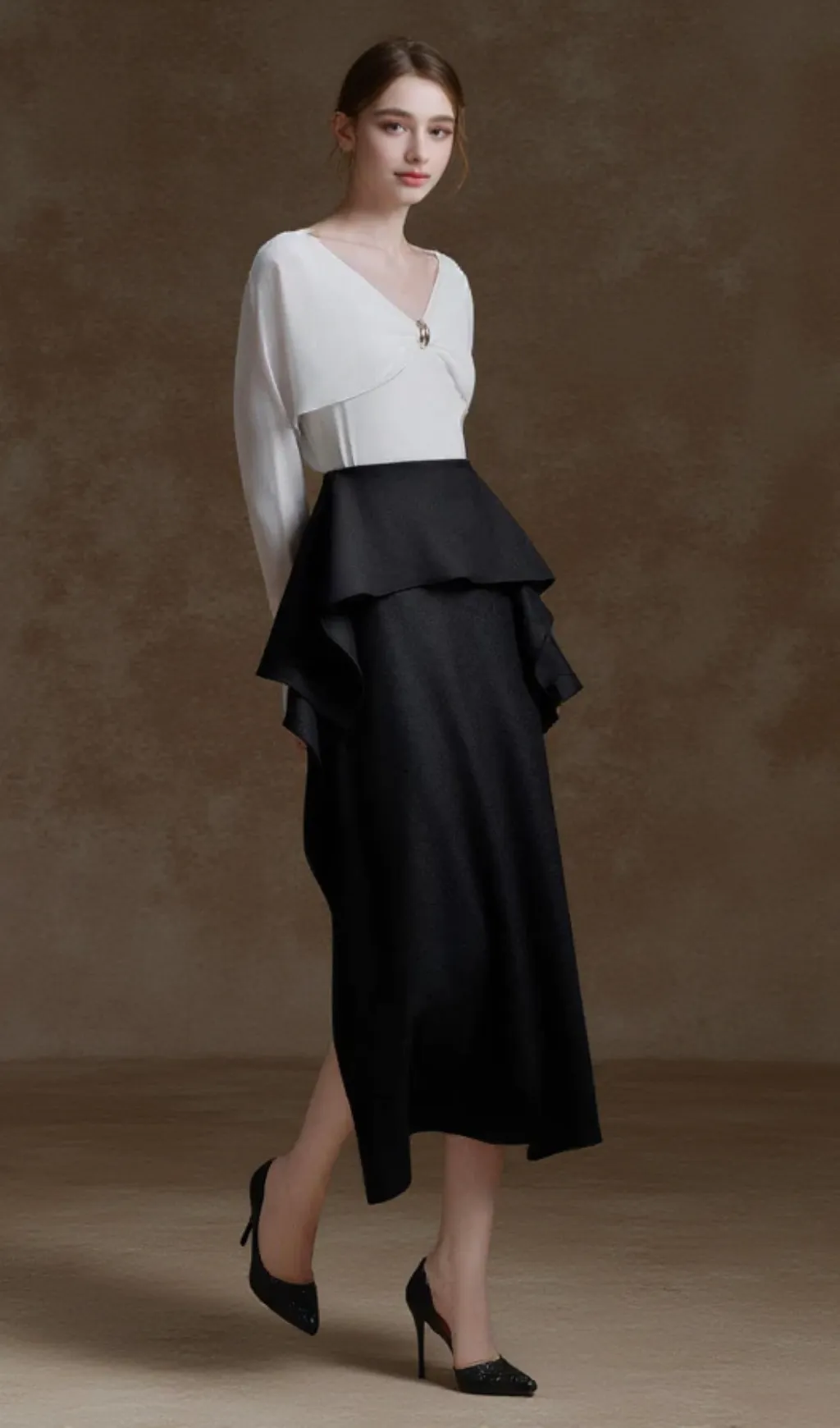 Nelly Straight Ruffled Melani Midi Skirt