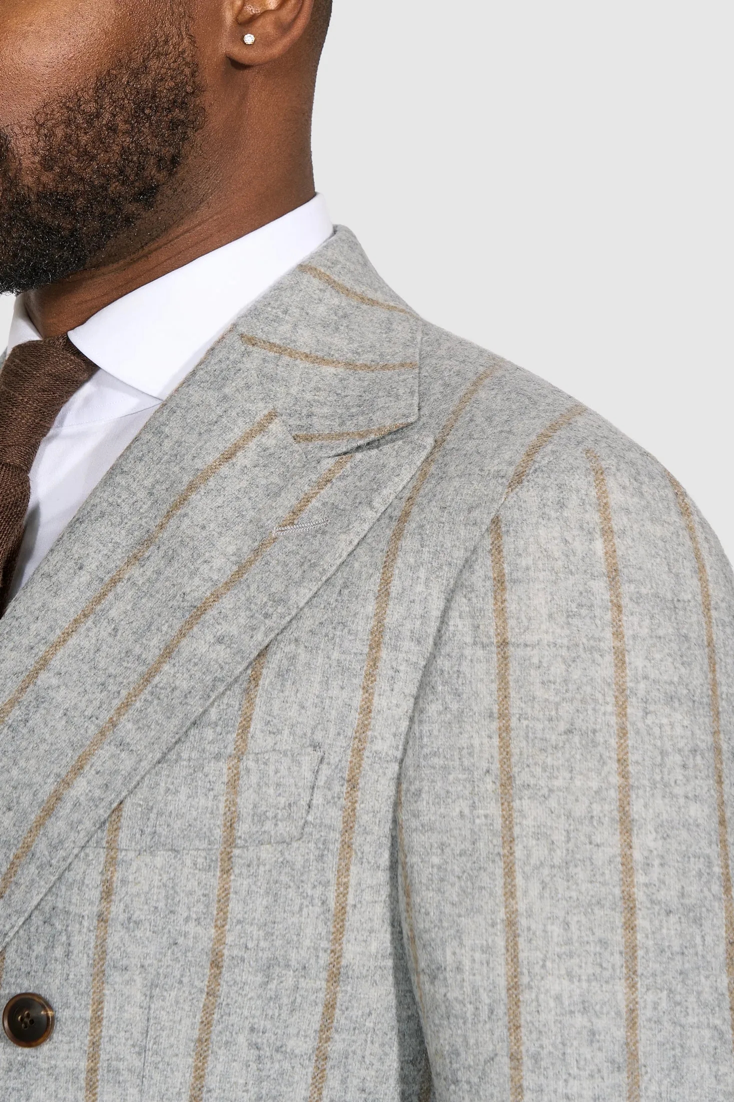 New SUITREVIEW Elmhurst Light Gray Cinnamon Stripe Alpaca and Wool Ferla Suit - Size 40R (Other Sizes Special Order)