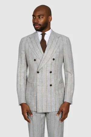 New SUITREVIEW Elmhurst Light Gray Cinnamon Stripe Alpaca and Wool Ferla Suit - Size 40R (Other Sizes Special Order)