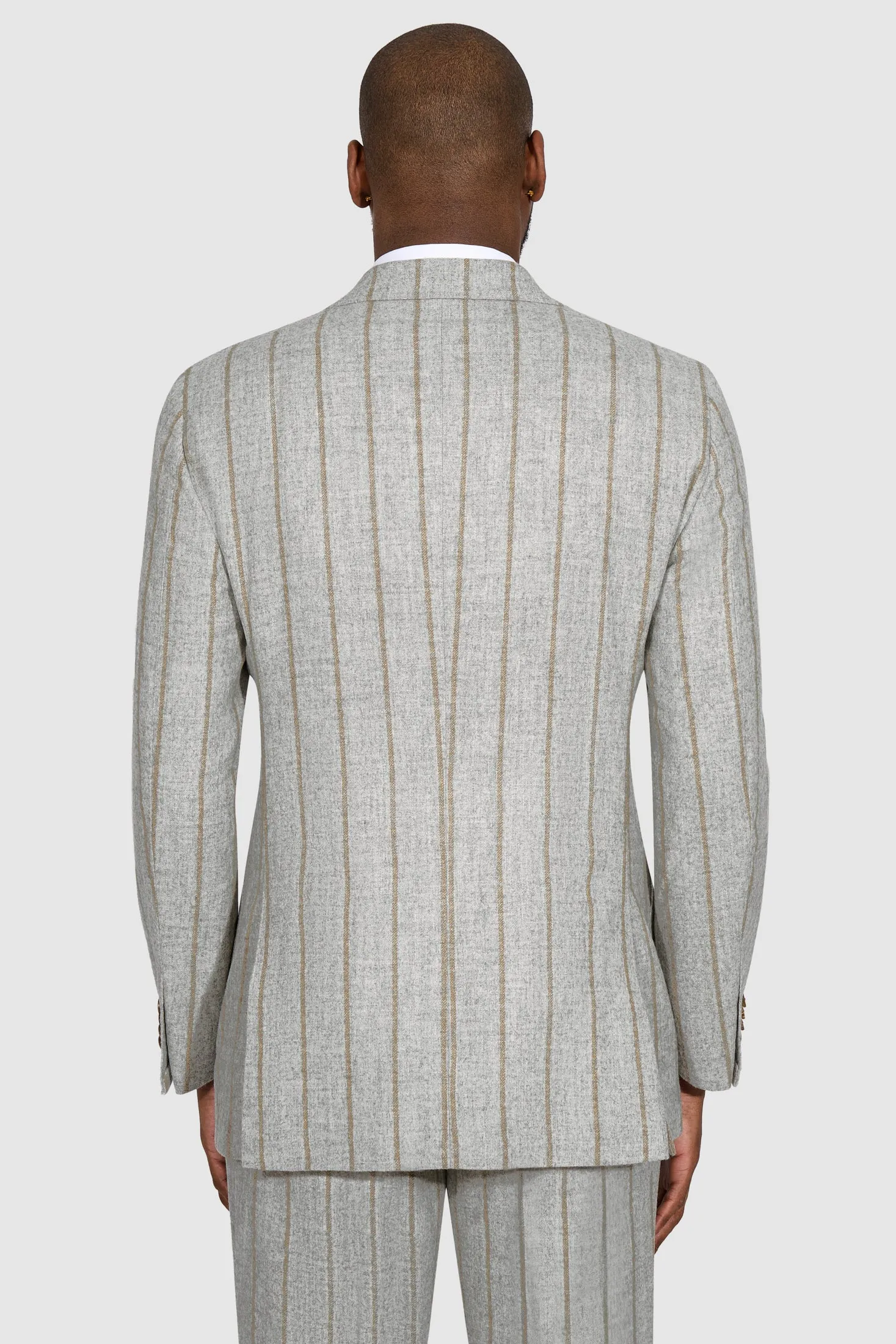 New SUITREVIEW Elmhurst Light Gray Cinnamon Stripe Alpaca and Wool Ferla Suit - Size 40R (Other Sizes Special Order)