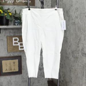 Nina Leonard Womens Pull-On Stretch Scallop-Hem Cropped Pant Ivory White 2X