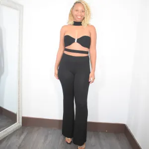 No Invite | Cropped Halter Top and Flare Pant Knit Set