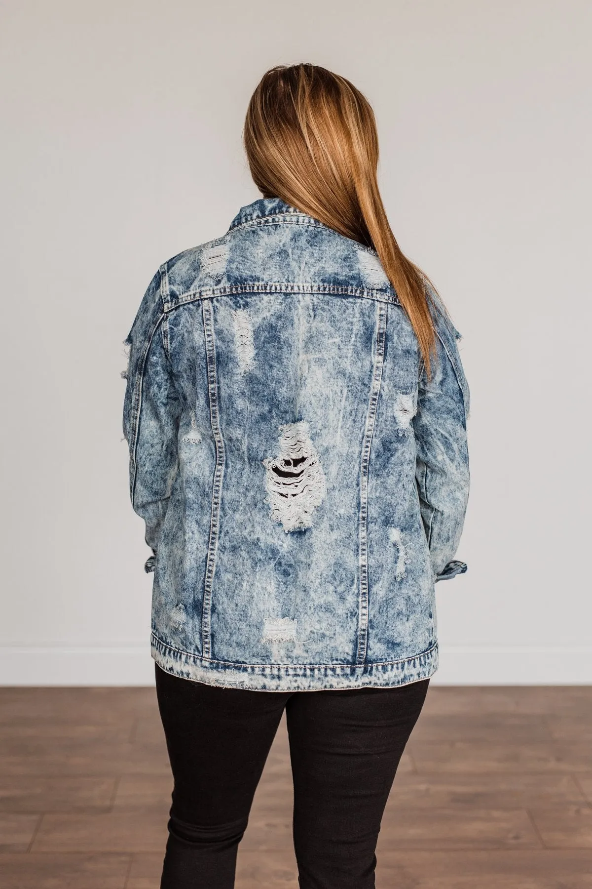 Old School Love Distressed Denim Jacket- Medium Acid Wash