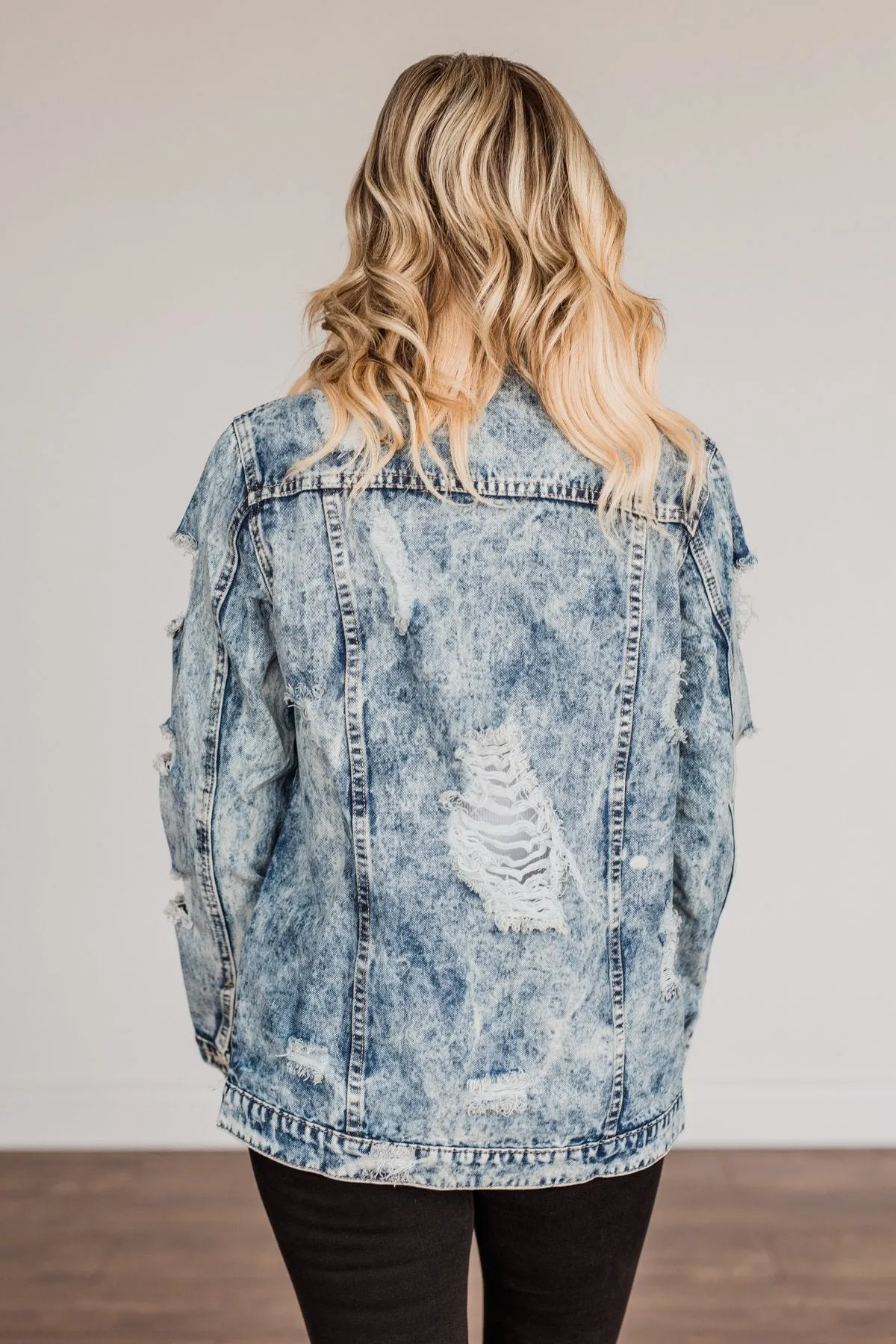 Old School Love Distressed Denim Jacket- Medium Acid Wash
