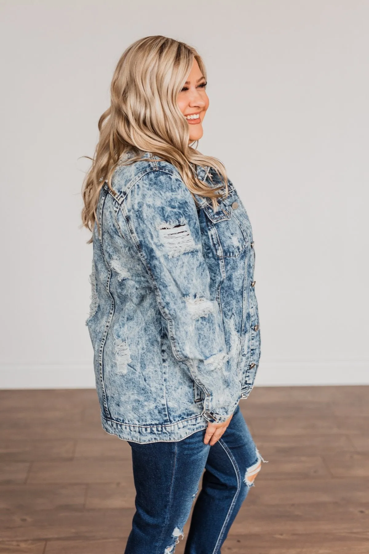 Old School Love Distressed Denim Jacket- Medium Acid Wash